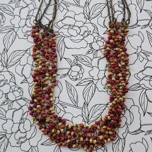 Seed Bead Necklace Multi-tiered Wood Beads Antique Finish